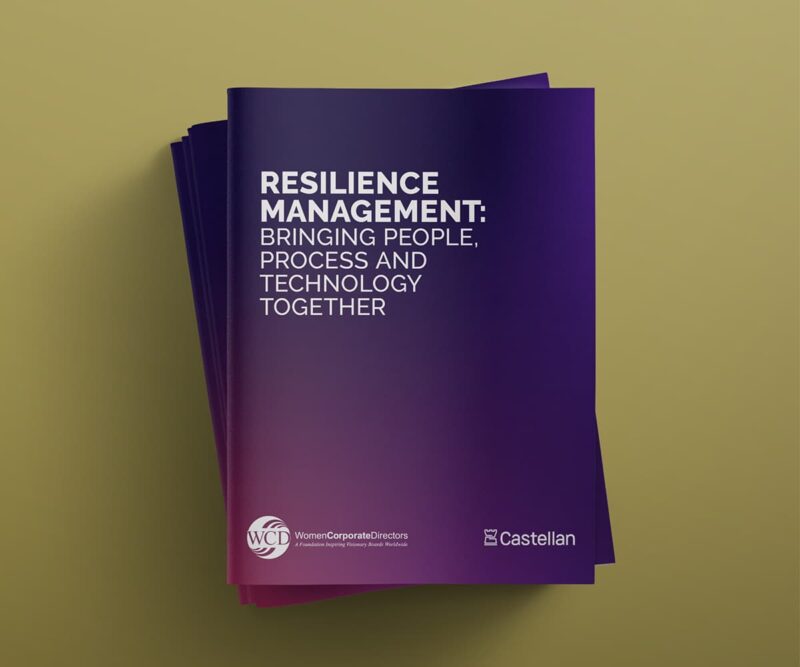 Purple and pink cover of WCD's Resilience Management publication.